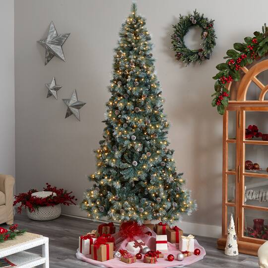 9ft. Pre-Lit Frosted British Columbia Mountain Pine Artificial Christmas Tree, Clear Lights
